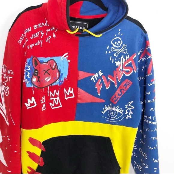 REASON Streetwear graphic color block hooded sweatshirt - Picture 3 of 14